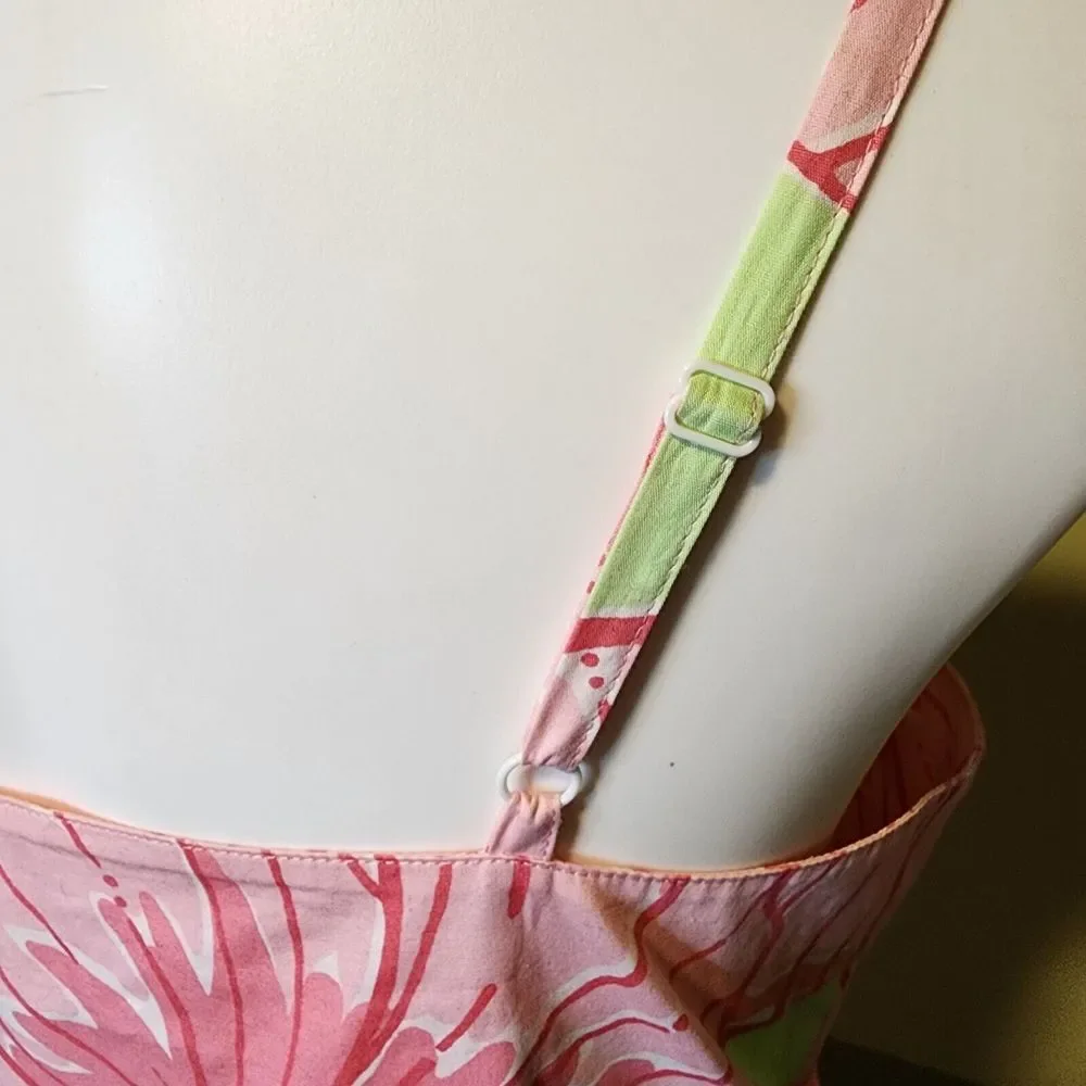 VTG Lilly Pulitzer White Label Women Sz 10 Green Pink Tropical Strappy Dress Y2K - Picture 13 of 15